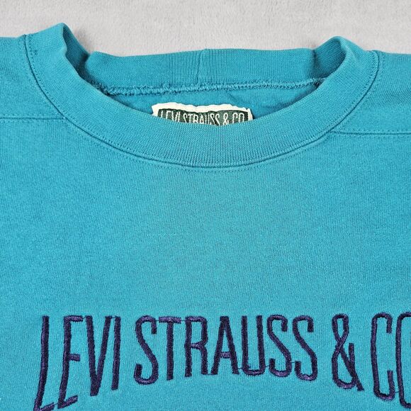 Vintage 90s Levi Strauss & Co Sweatshirt Green Embroidered Logo Spell Out Grunge - Picture 6 of 16